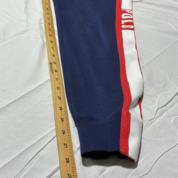 Polo Ralph Lauren Joggers Small Spell Out Logo Blue Red White Stripe Sweatpants - Picture 3 of 15